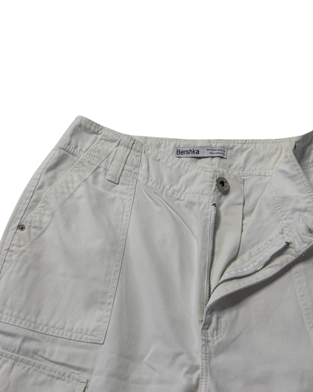 Bershka White High-Waist Cargo Utility Pants