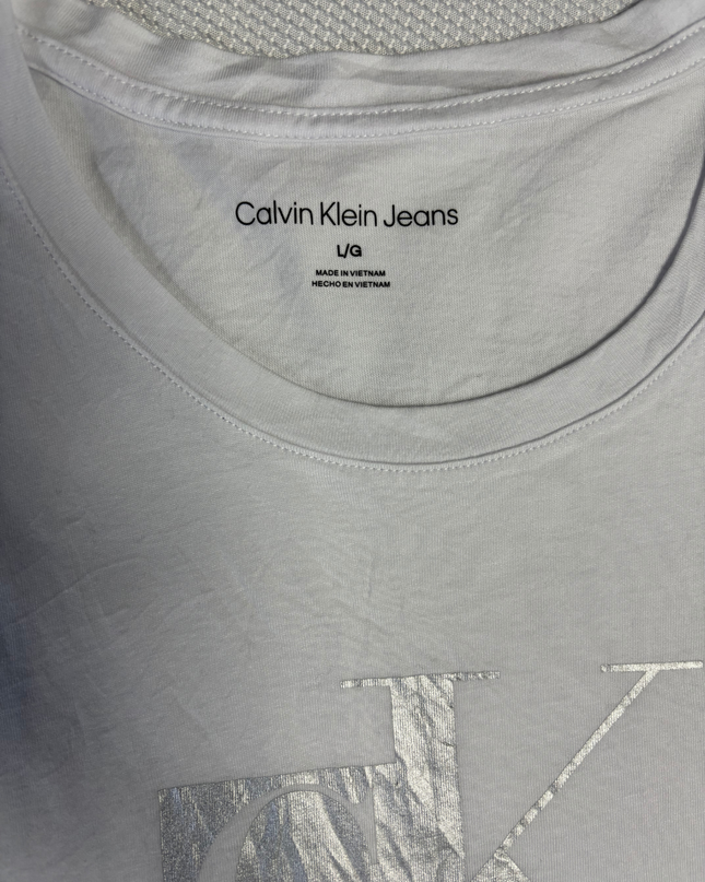Calvin Klein Jeans White T-Shirt with Silver Metallic Logo