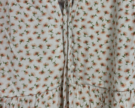 American Eagle Cream Floral Long Sleeve Tiered Mini Dress