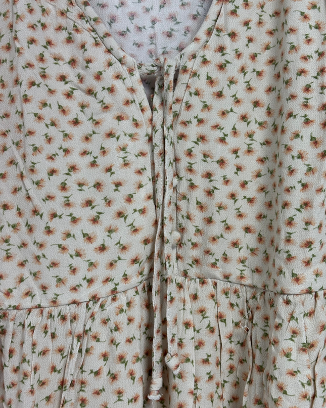 American Eagle Cream Floral Long Sleeve Tiered Mini Dress