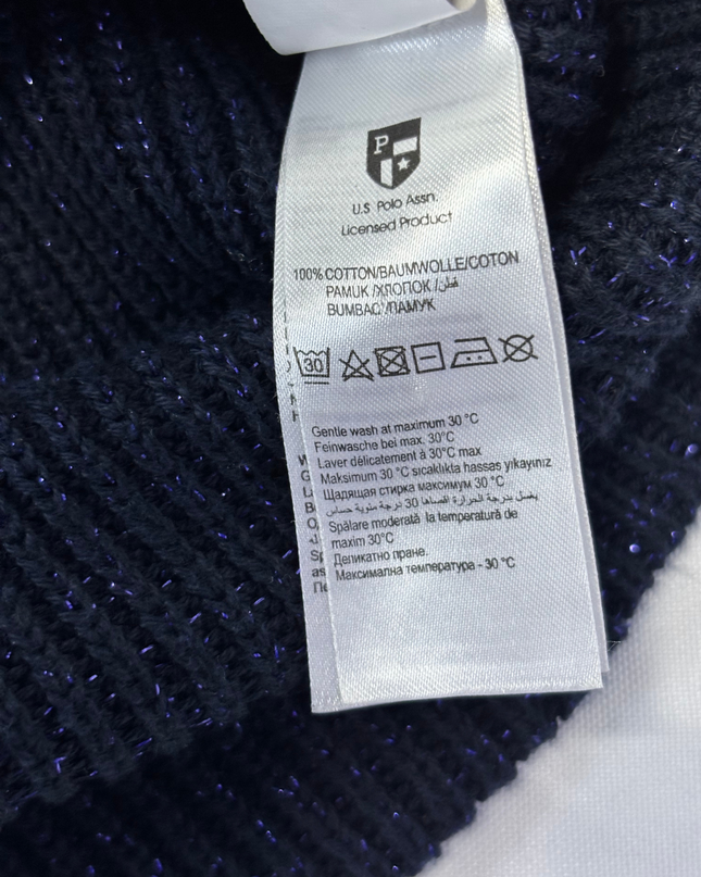 U.S. Polo Assn. Navy Blue Textured Knit Crewneck Sweater
