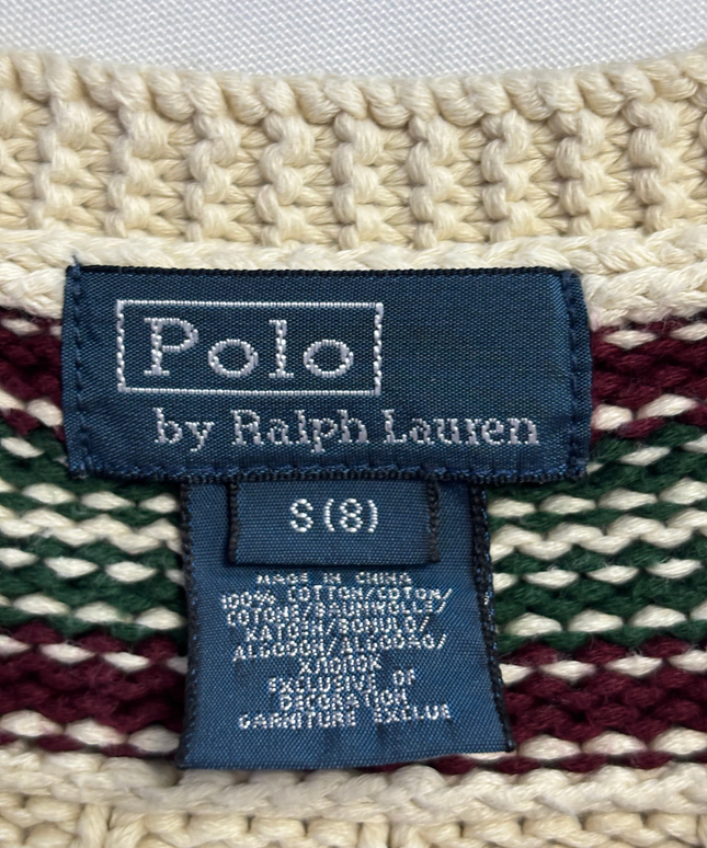 Polo Ralph Lauren Cream Cable-Knit Cricket V-Neck Sweater