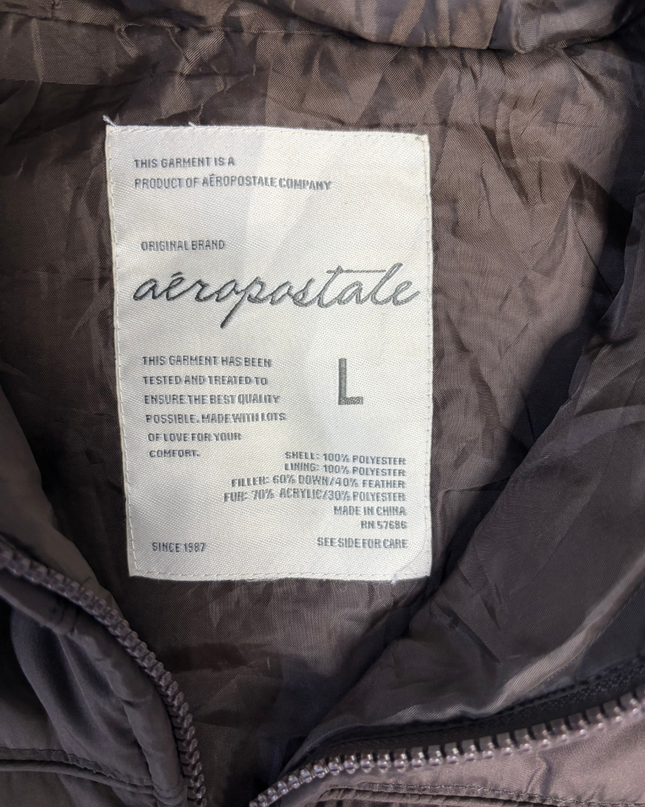 Aeropostale Brown Hooded Down Puffer Vest