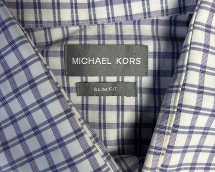 Michael Kors Purple and White Plaid Slim Fit Button Down Shirt