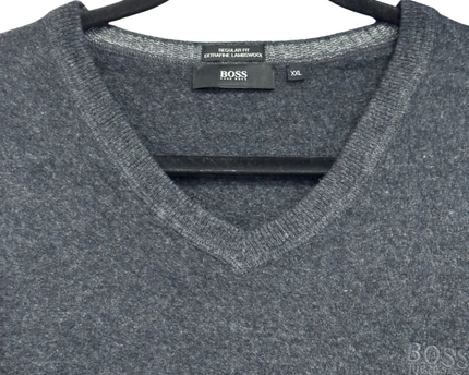 Hugo Boss Grey Extrafine Lambswool V-Neck Sweater