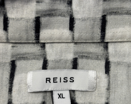 Reiss Black and White Grid Short Sleeve Slim Fit Button-Down Shirt