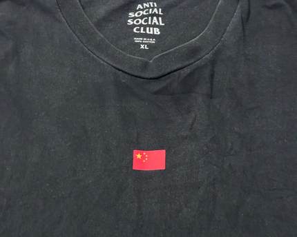 Anti Social Social Club Black Graphic Tee with Flag Detail
