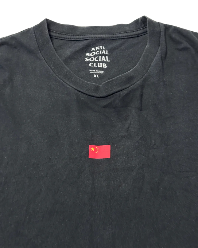 Anti Social Social Club Black Graphic Tee with Flag Detail