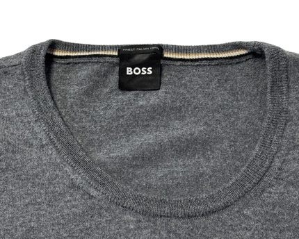 BOSS Grey Virgin Wool Crew Neck Sweater