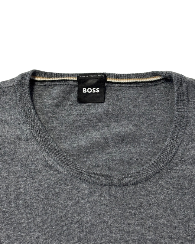 BOSS Grey Virgin Wool Crew Neck Sweater