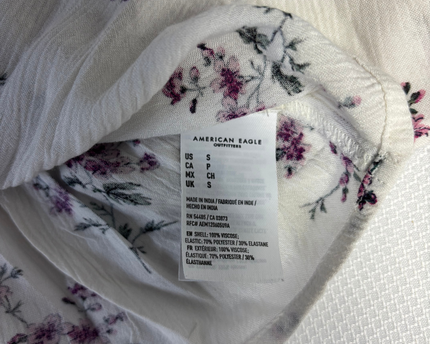 American Eagle White/Purple Floral Smocked Peplum Blouse