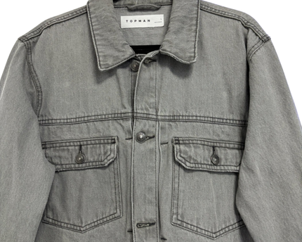 Topman Grey Cotton Denim Jacket