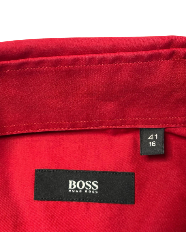 Hugo Boss Red Long Sleeve Button-Up Dress Shirt