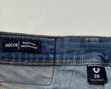 True Religion Blue Rocco Relaxed Skinny Distressed Jeans