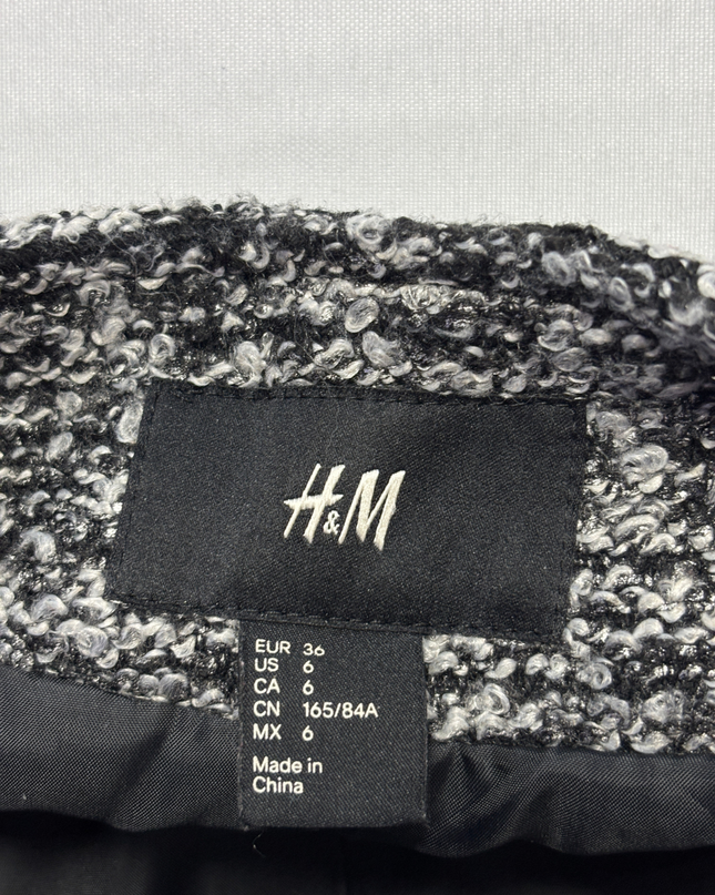 H&M Black and White Bouclé Moto Style Jacket