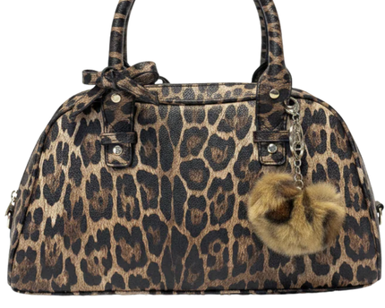Bershka Brown Leopard Print Bowler Handbag