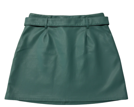Don't Call Me Jennyfer Green Water Faux Leather Belted Mini Skirt