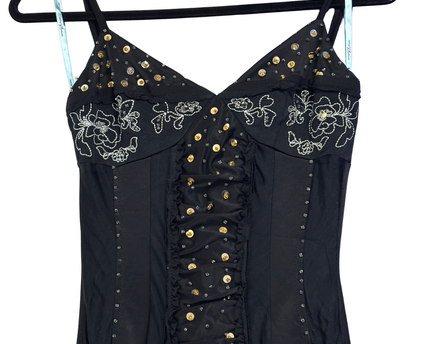 Mary-Kate and Ashley Black Y2K Embroidered Corset Midi Dress