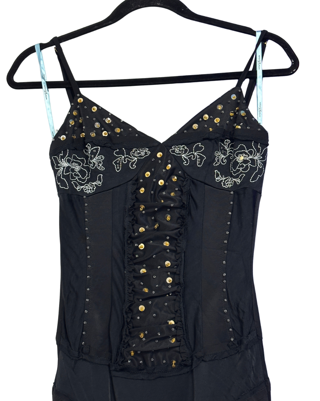 Mary-Kate and Ashley Black Y2K Embroidered Corset Midi Dress