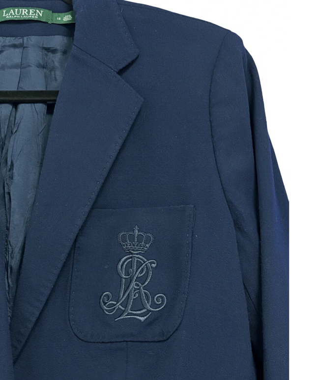 Ralph Lauren Navy Blue Crested Wool Blazer