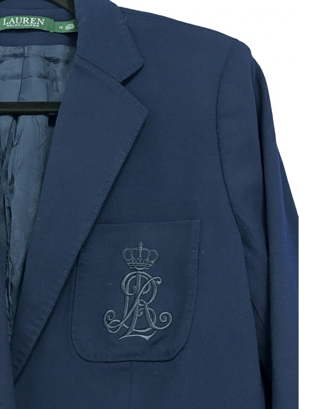 Ralph Lauren Navy Blue Crested Wool Blazer