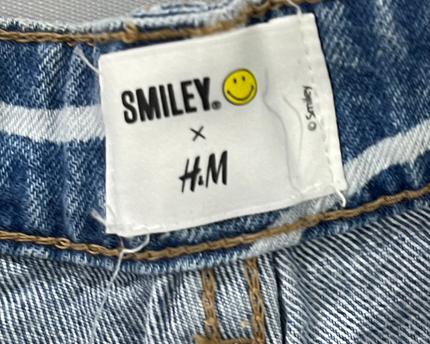 H&M x Smiley Blue All-Over Print Wide-Leg Graphic Jeans