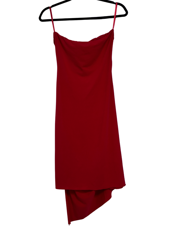 Le Chateau Red Ruched Asymmetrical Cowl Neck Party Dress