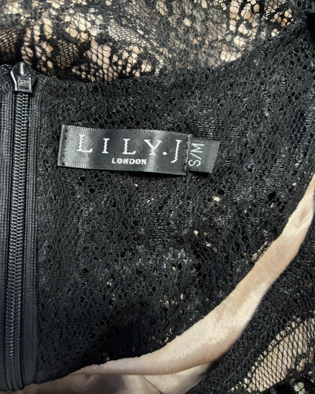 LILY.J Elegant Black Lace Sleeveless Mini Dress with Tulle Hem