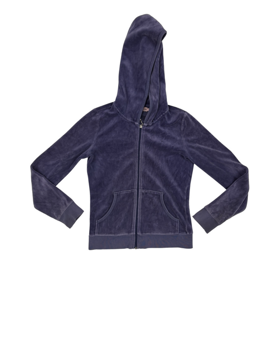Juicy Couture Faded Navy Velour "Live For Juicy" Graphic Hoodie - XXS