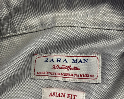 Zara Man Grey Cotton Button-Down Shirt with Striped Pocket