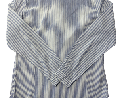 Massimo Dutti Blue and White Striped Mandarin Collar Shirt