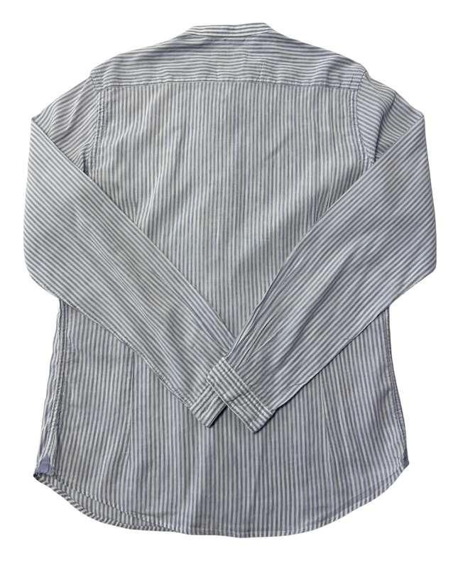 Massimo Dutti Blue and White Striped Mandarin Collar Shirt