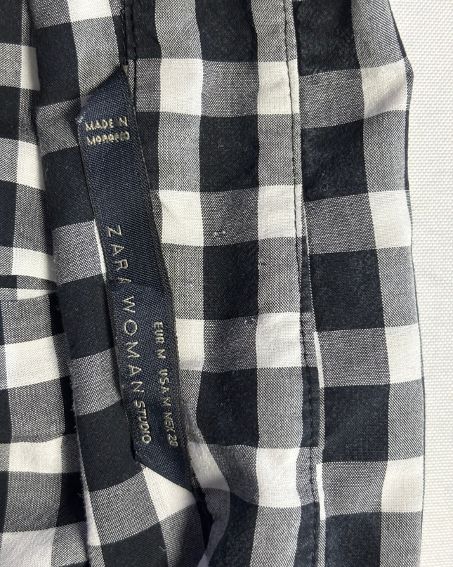 Zara Woman Studio Black and White Gingham Check Oversized Shirt