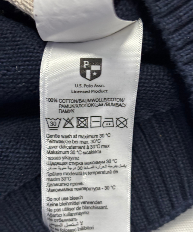 U.S. Polo Assn. Navy Blue Argyle Floral Embroidered Sweater