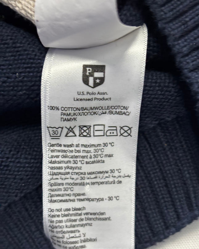 U.S. Polo Assn. Navy Blue Argyle Floral Embroidered Sweater
