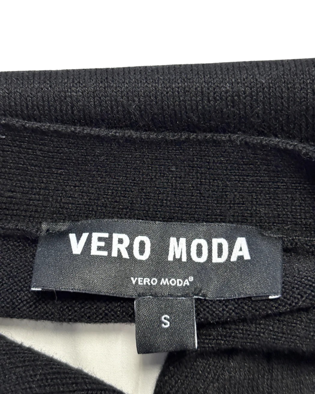 VERO MODA Black and White Mixed-Media Layered Cardigan
