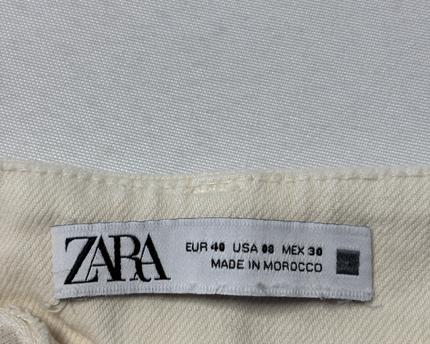Zara Cream High-Waisted Wide Leg Raw Hem Jeans