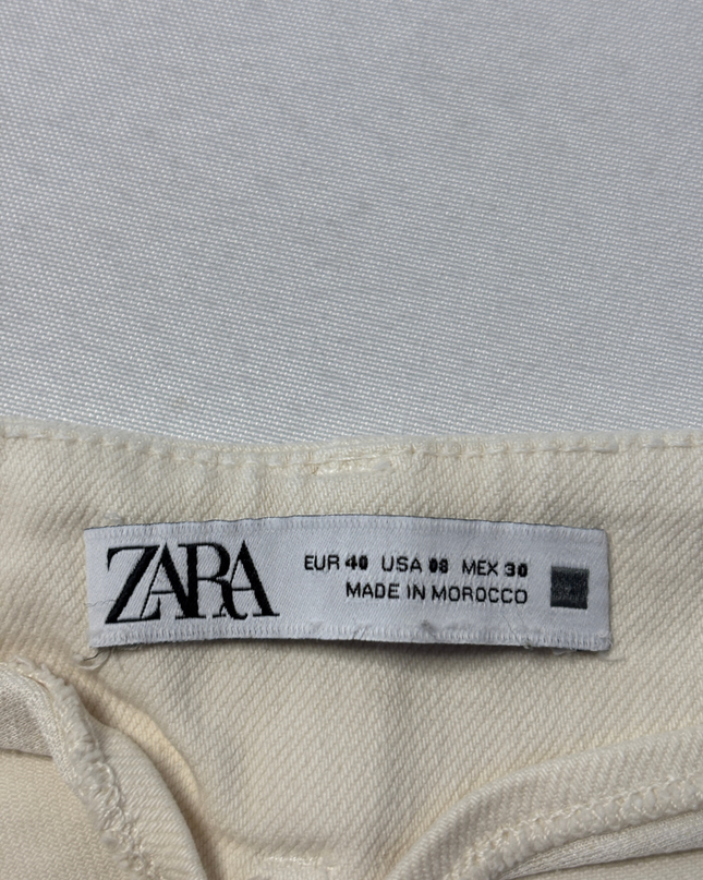 Zara Cream High-Waisted Wide Leg Raw Hem Jeans
