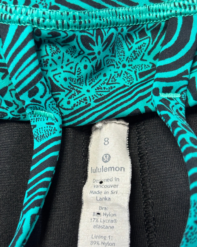 Lululemon Teal/Black Pattern High-Neck Strappy Sports Bra