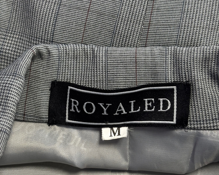 Royaled Grey Cropped Tie-Front Plaid Blazer