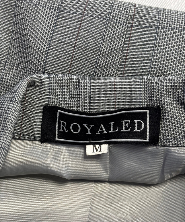 Royaled Grey Cropped Tie-Front Plaid Blazer