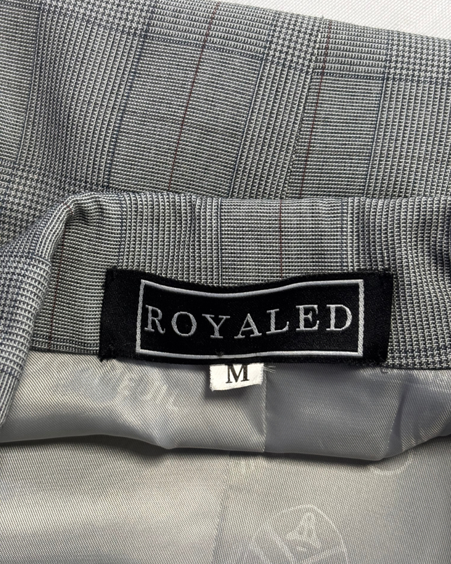 Royaled Grey Cropped Tie-Front Plaid Blazer