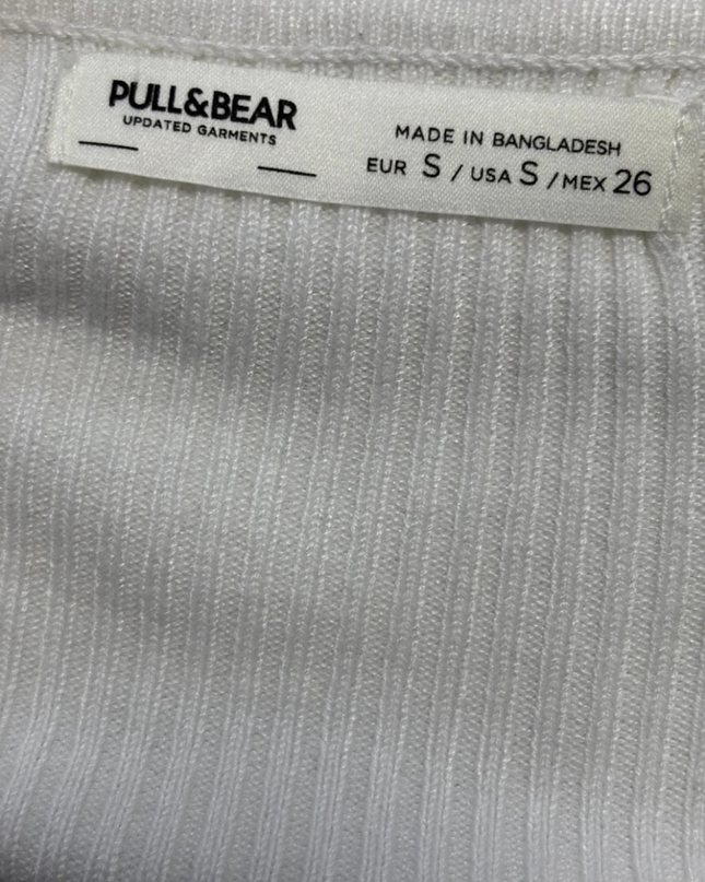 PULL&BEAR White Ribbed Knit Long Sleeve Crop Top