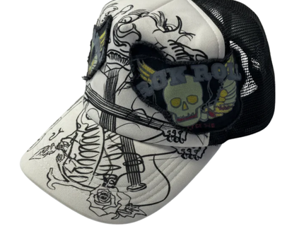Martin Benz White and Black Rock 'N' Roll Punk Doodle Trucker Cap