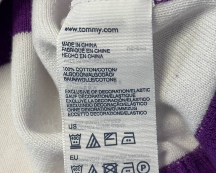 Tommy Hilfiger Purple and White Striped Crewneck Knit Sweater