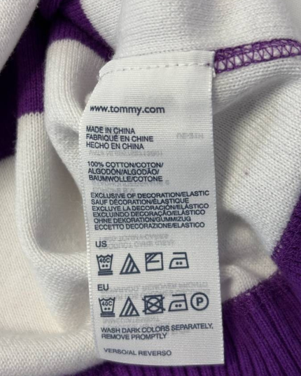 Tommy Hilfiger Purple and White Striped Crewneck Knit Sweater