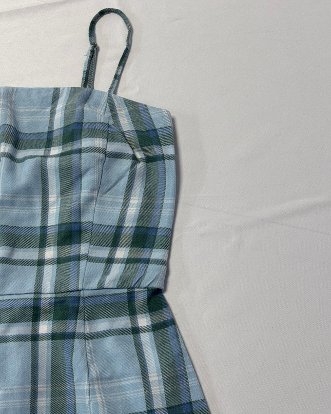 Aeropostale Blue Plaid Smocked Back Mini Cami Dress