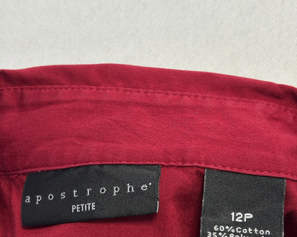 Apostrophe Red 3/4 Sleeve Button-Down Blouse