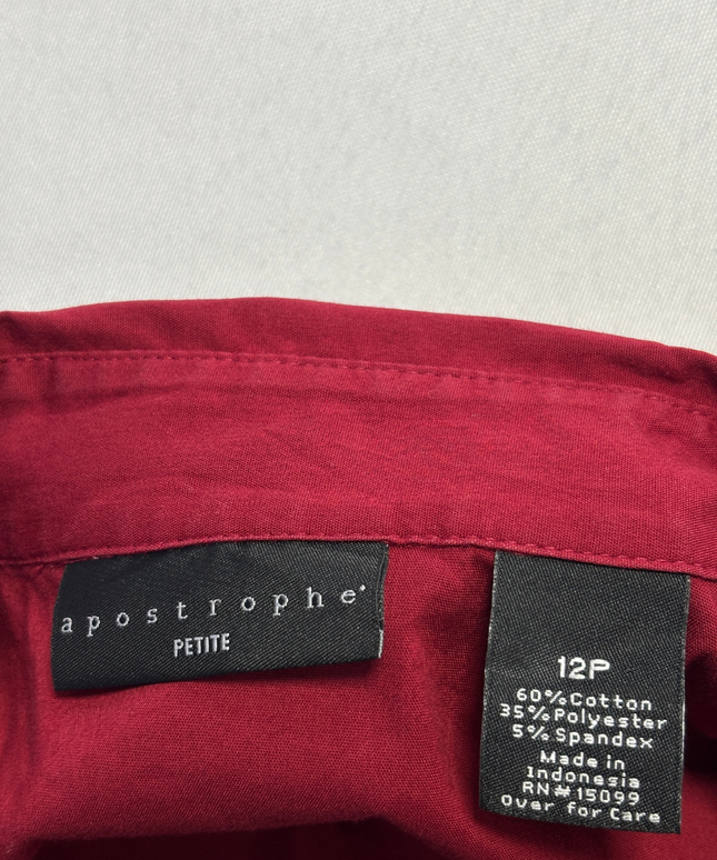 Apostrophe Red 3/4 Sleeve Button-Down Blouse