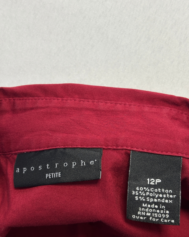 Apostrophe Red 3/4 Sleeve Button-Down Blouse